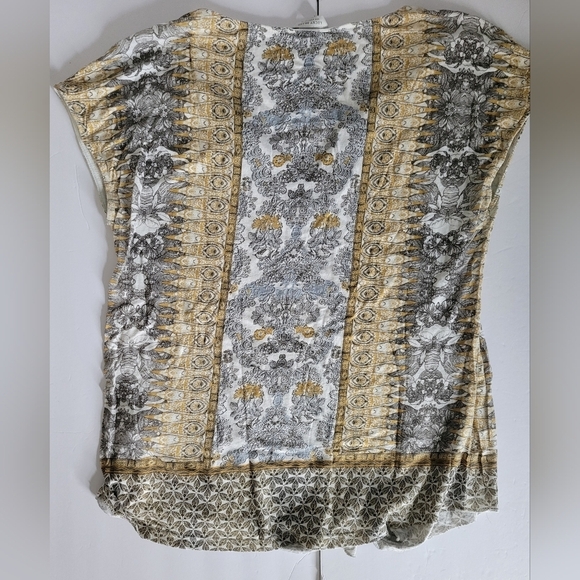 Lucky Brand Floral Paisley Multipattern Tie Front V Split Neckline Shirt - Picture 2 of 8